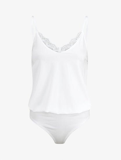 Body uni à détail dentelle - Blanc - 4
