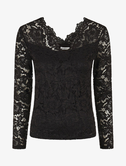 Top uni en dentelle - Noir - 1