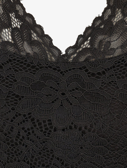 Body en dentelle manches courtes - Noir - 3