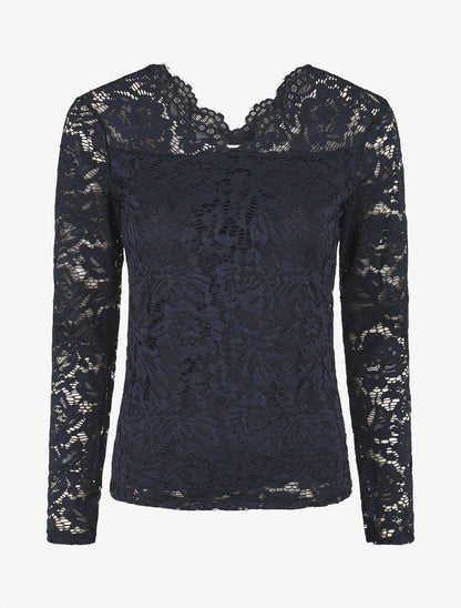 Top uni en dentelle - Marine - 1