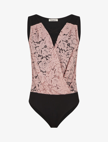 Body uni côtelé à dentelle - Rose - 4