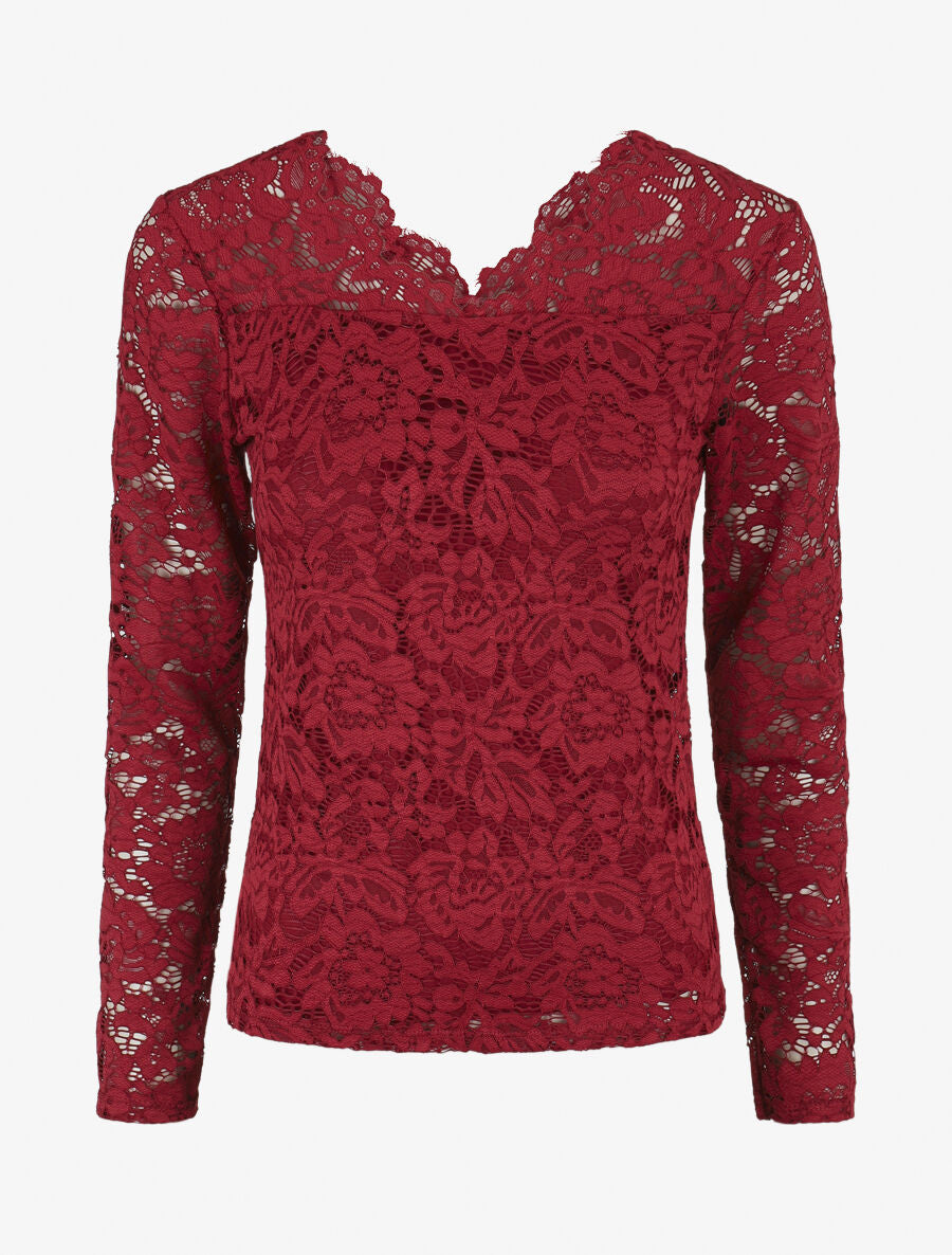 Top uni en dentelle - Bordeaux - 1