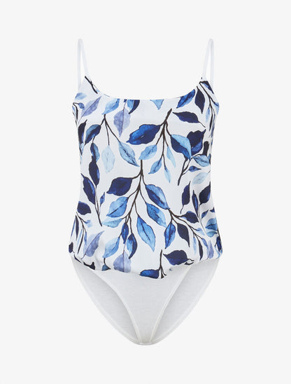 Body style caraco imprimé feuilles - Marine - 1