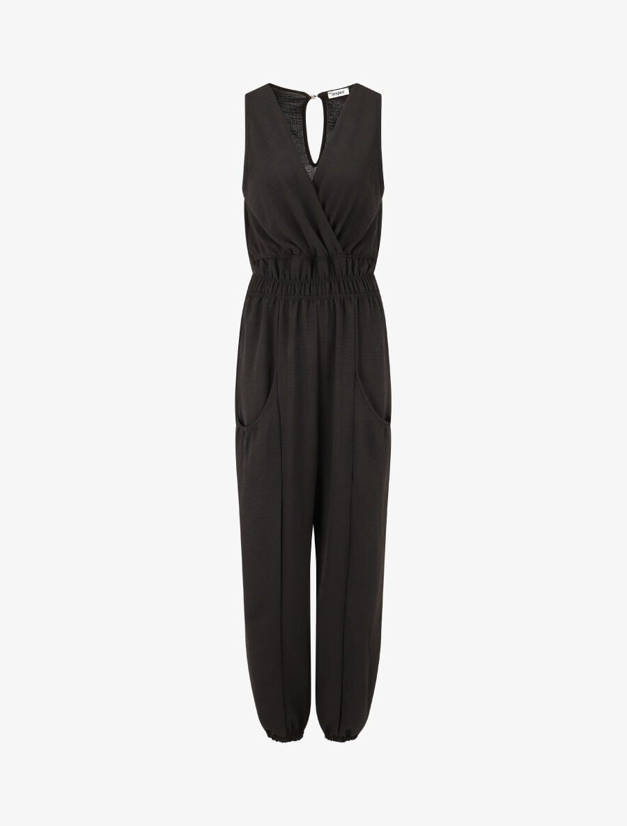 Combinaison unie coupe droite sans manches - Noir - 1
