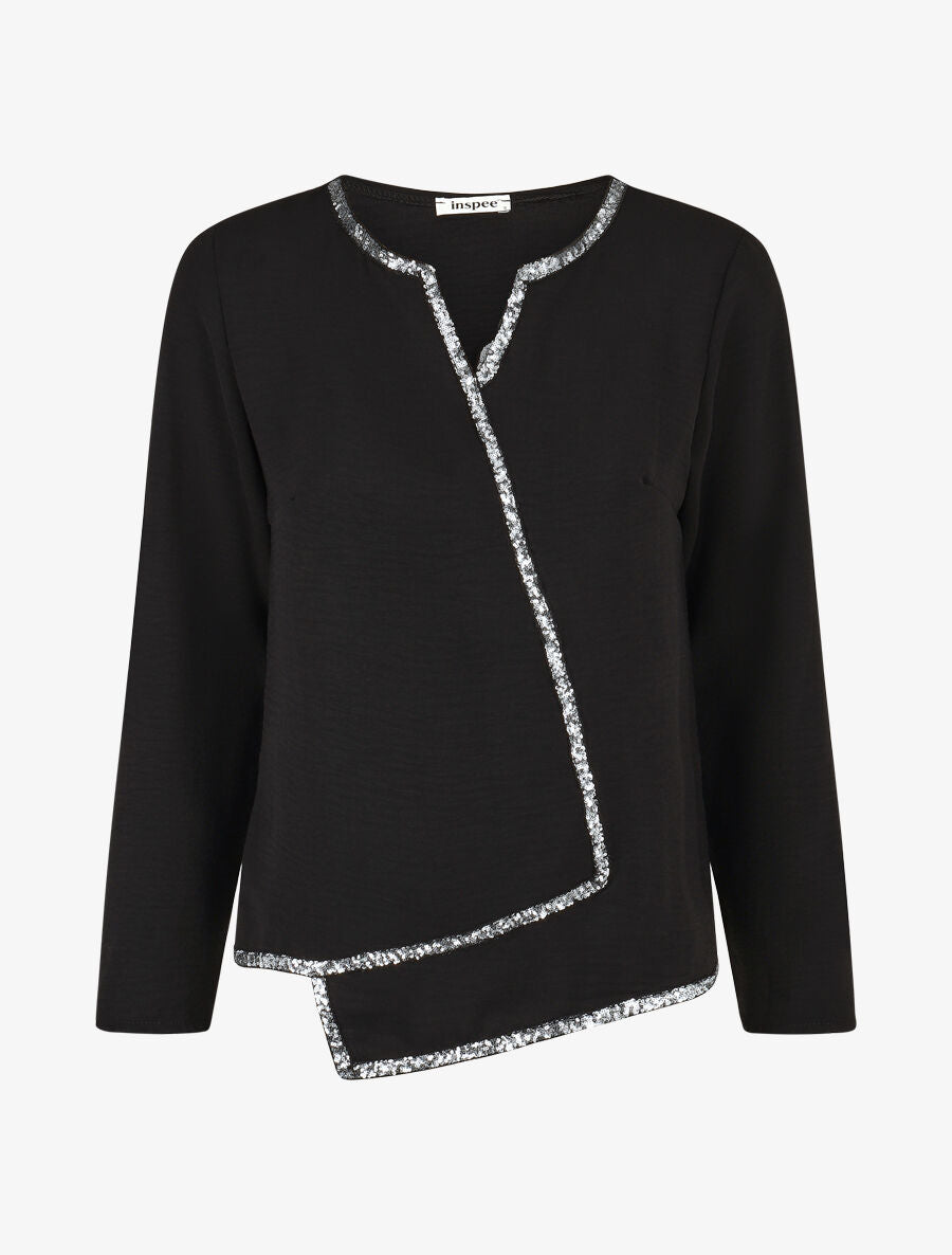 Blouse asymétrique à détail sequins - Noir - 4