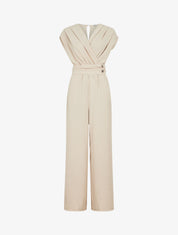 Combinaison fluide uni à col cache-coeur - Beige - 1