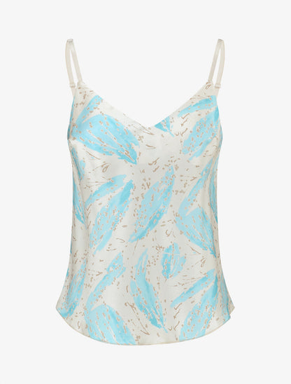 Caraco satiné imprimé feuilles fantaisies - Turquoise - 4