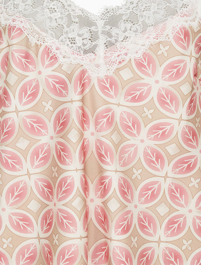 Caraco imprimé mosaïque à détail dentelle - Rose - 3