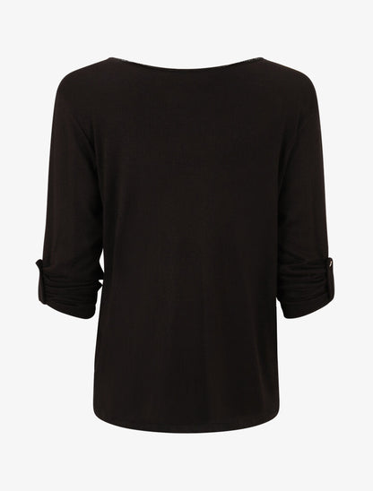 Pull droit et fin flocage léopard - Noir - 2