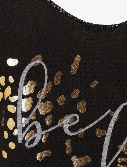 Pull droit et fin flocage léopard - Noir - 3