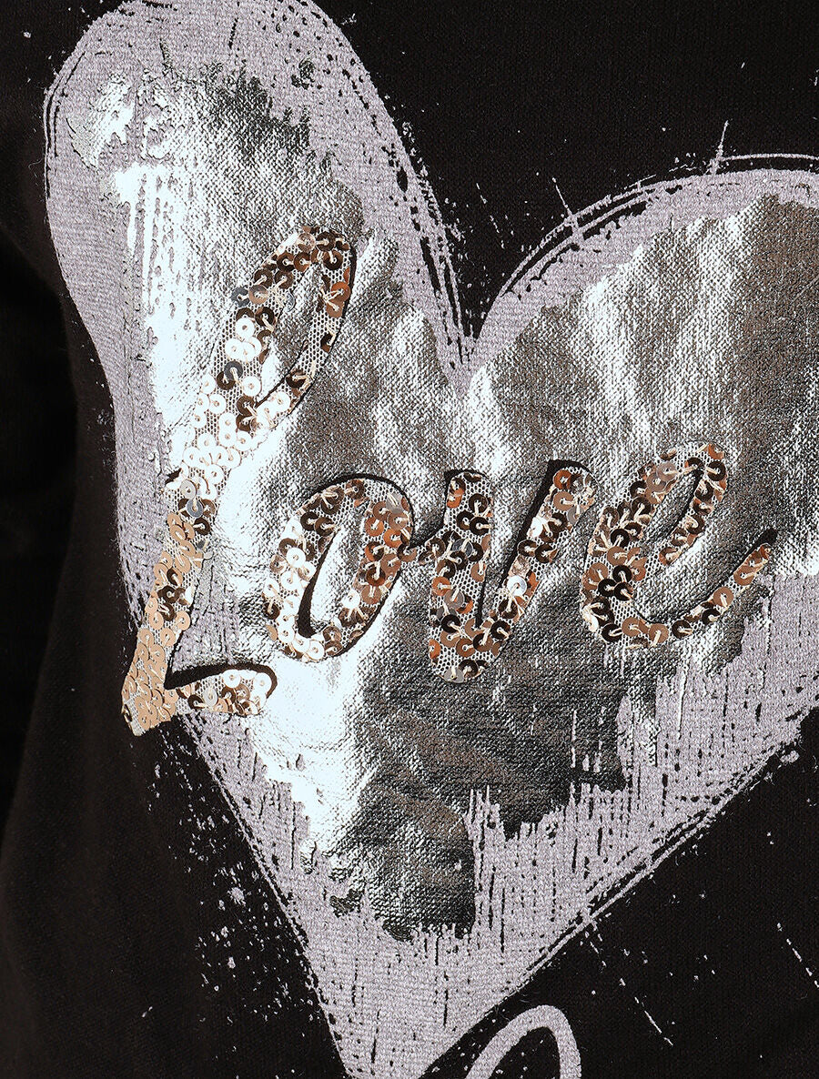 Pull à coeur irisé et sequins - Noir - 3