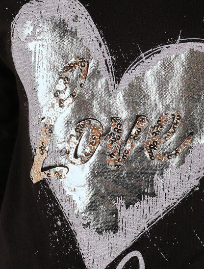 Pull à coeur irisé et sequins - Noir - 3