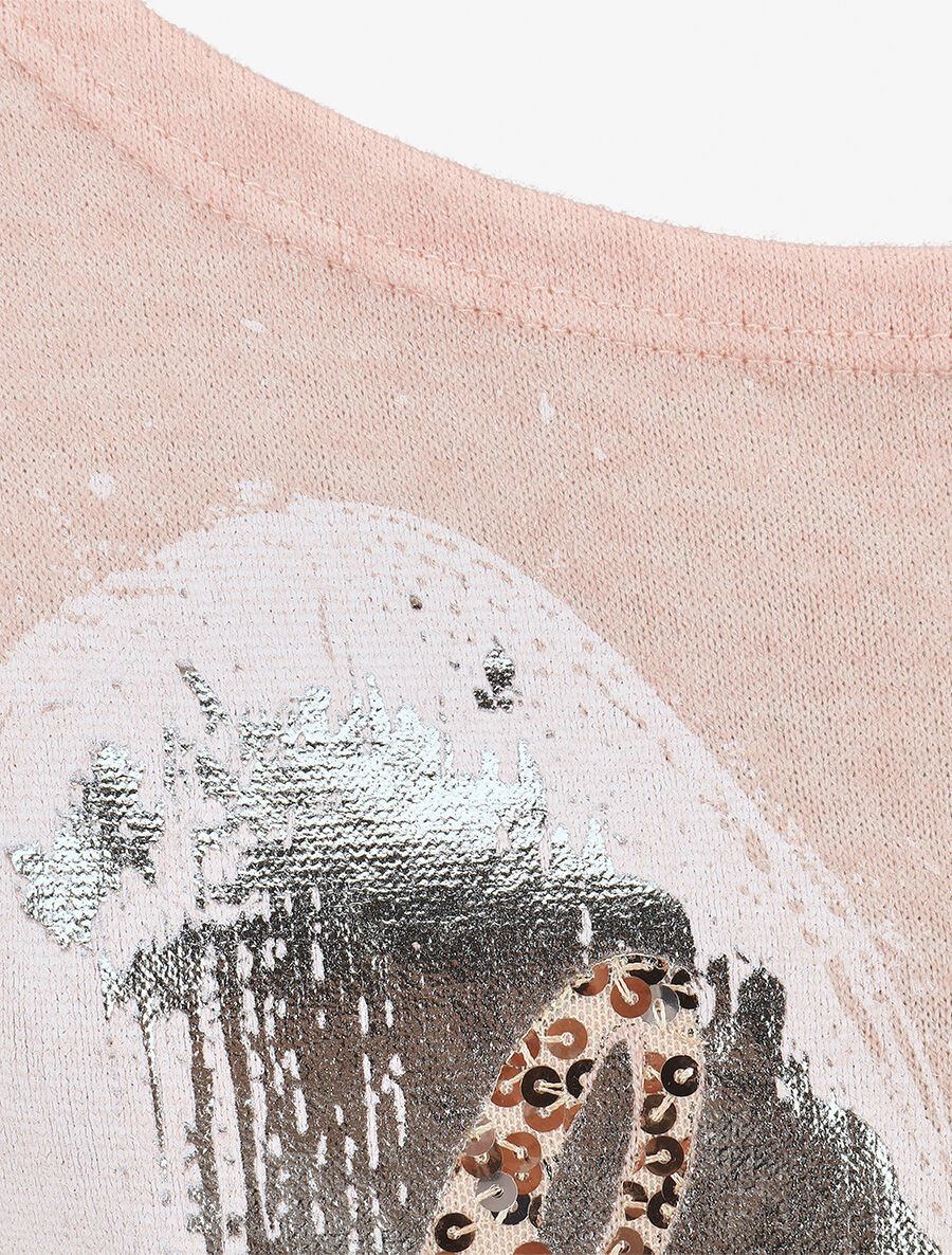 Pull à coeur irisé et sequins - Rose - 3
