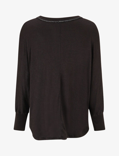 Pull fin droit flocage stylisé irisé - Noir - 2