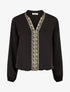 Blouse satinée ornée de broderie - Noir - 1