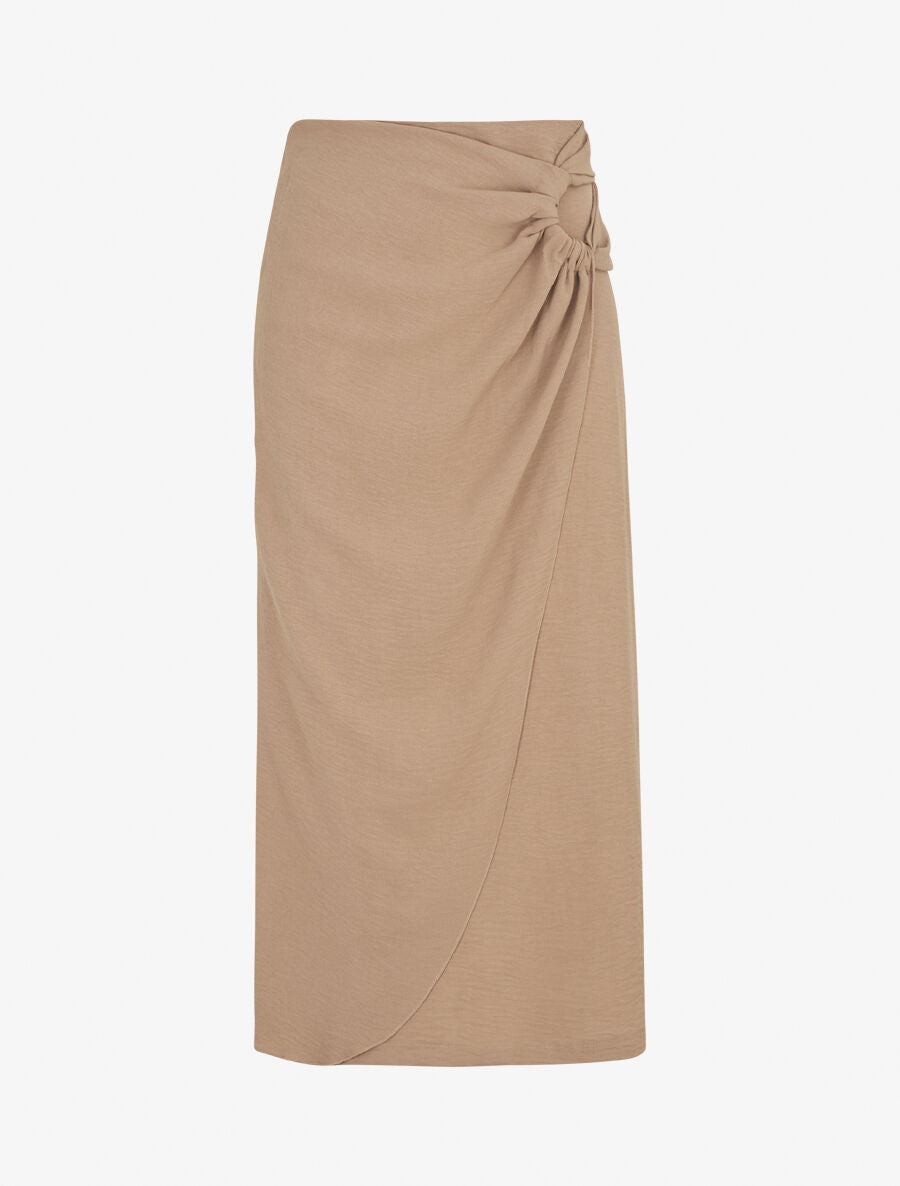 Jupe mi-longue drapée unie - Taupe - 1