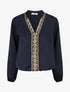 Blouse satinée ornée de broderie - Marine - 1