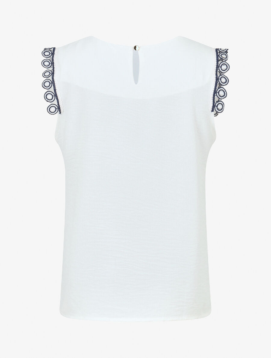 Top uni à détail broderies - Blanc - 2