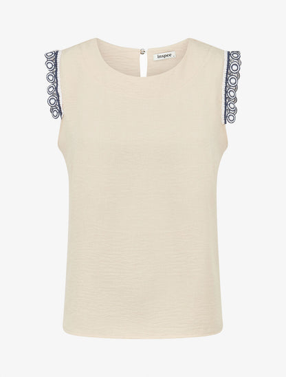 Top uni à détail broderies - Beige - 4