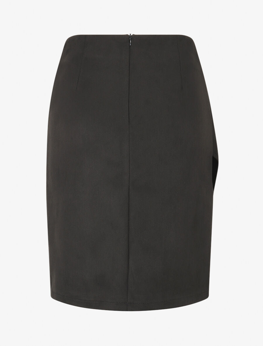 Jupe courte en suédine effet drapé - Noir - 2
