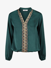 Blouse satinée ornée de broderie - Vert - 1