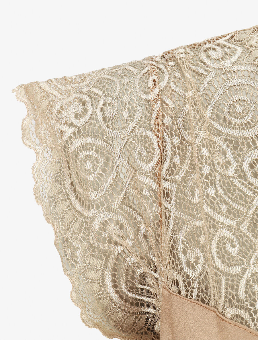 Top satiné à mancherons en dentelle - Beige - 3