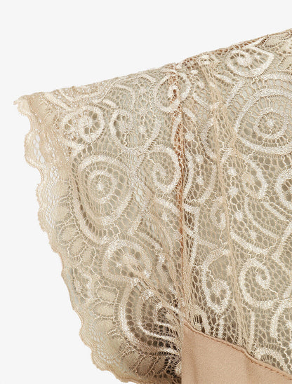Top satiné à mancherons en dentelle - Beige - 3