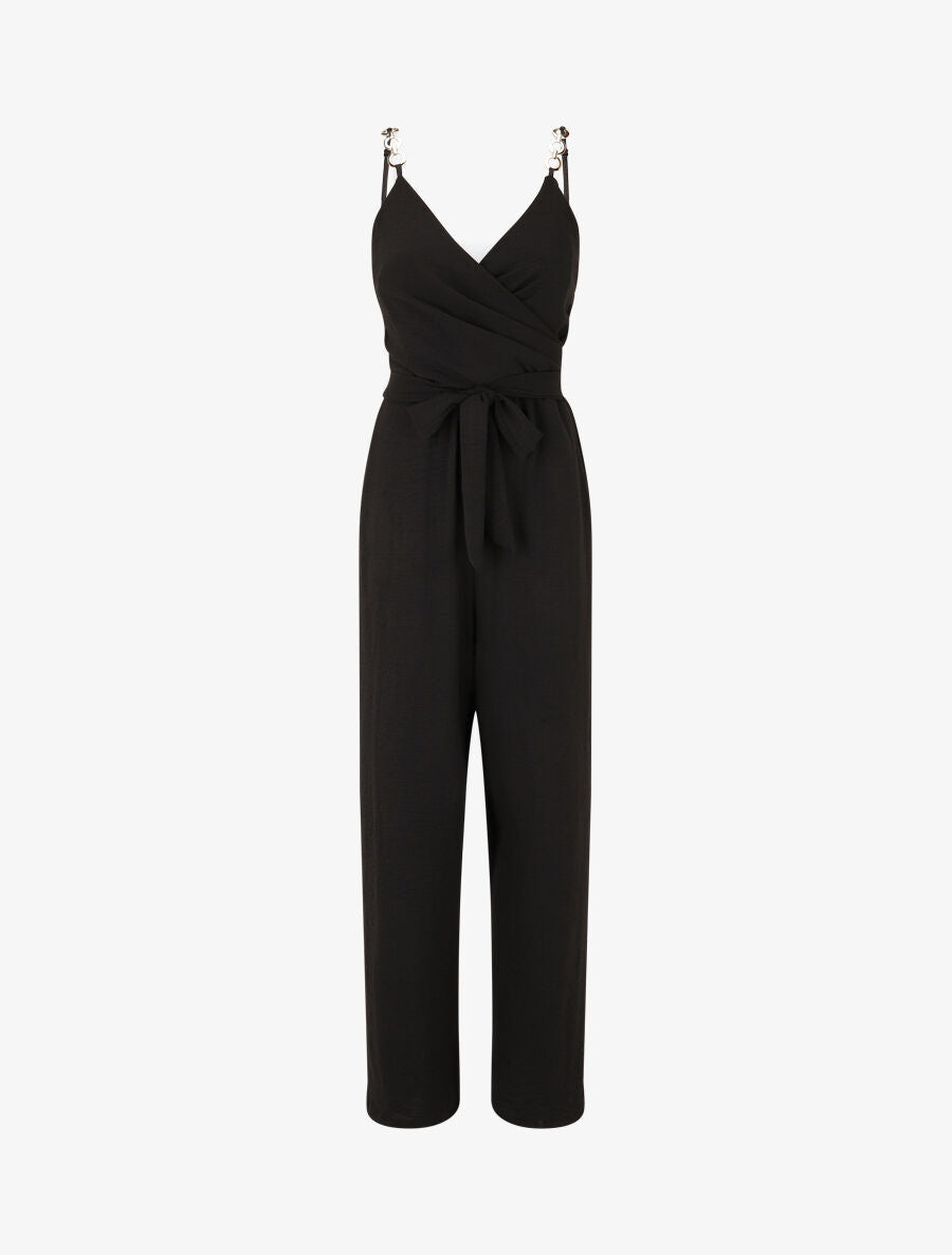 Combinaison ample à fines bretelles bijoux - Noir - 1