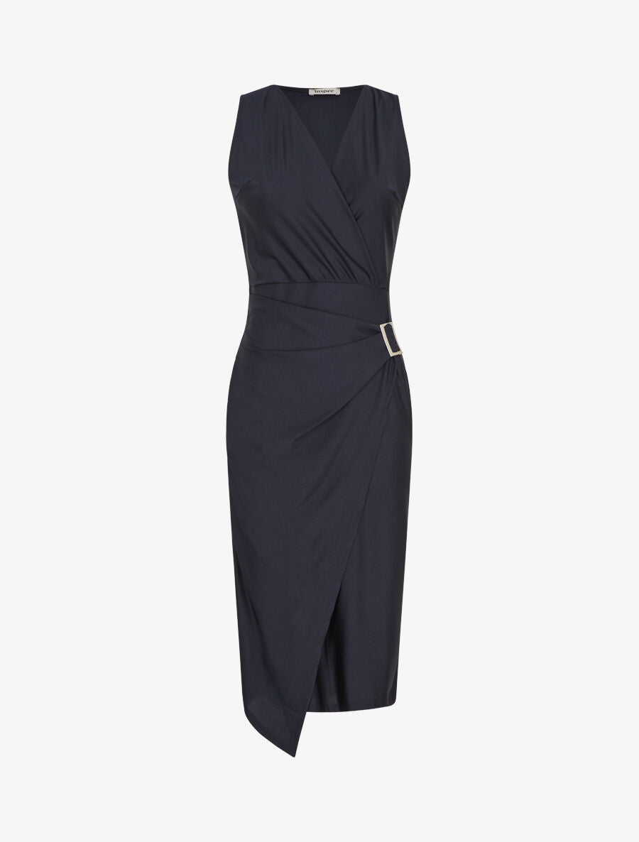 Robe satinée unie à boucle - Marine - 4