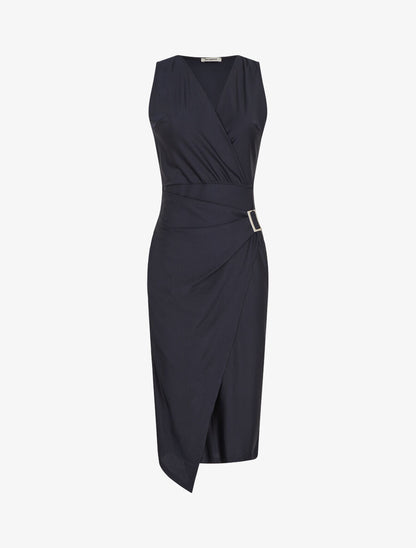 Robe satinée unie à boucle - Marine - 4
