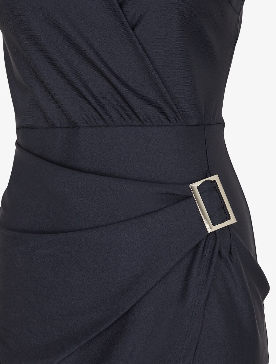 Robe satinée unie à boucle - Marine - 3