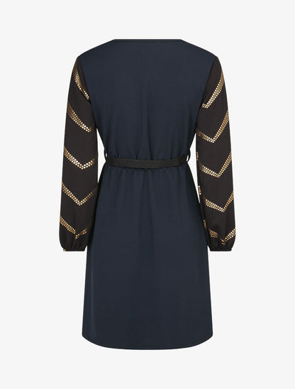 Robe patineuse à manches à imprimés dorés - Marine - 2
