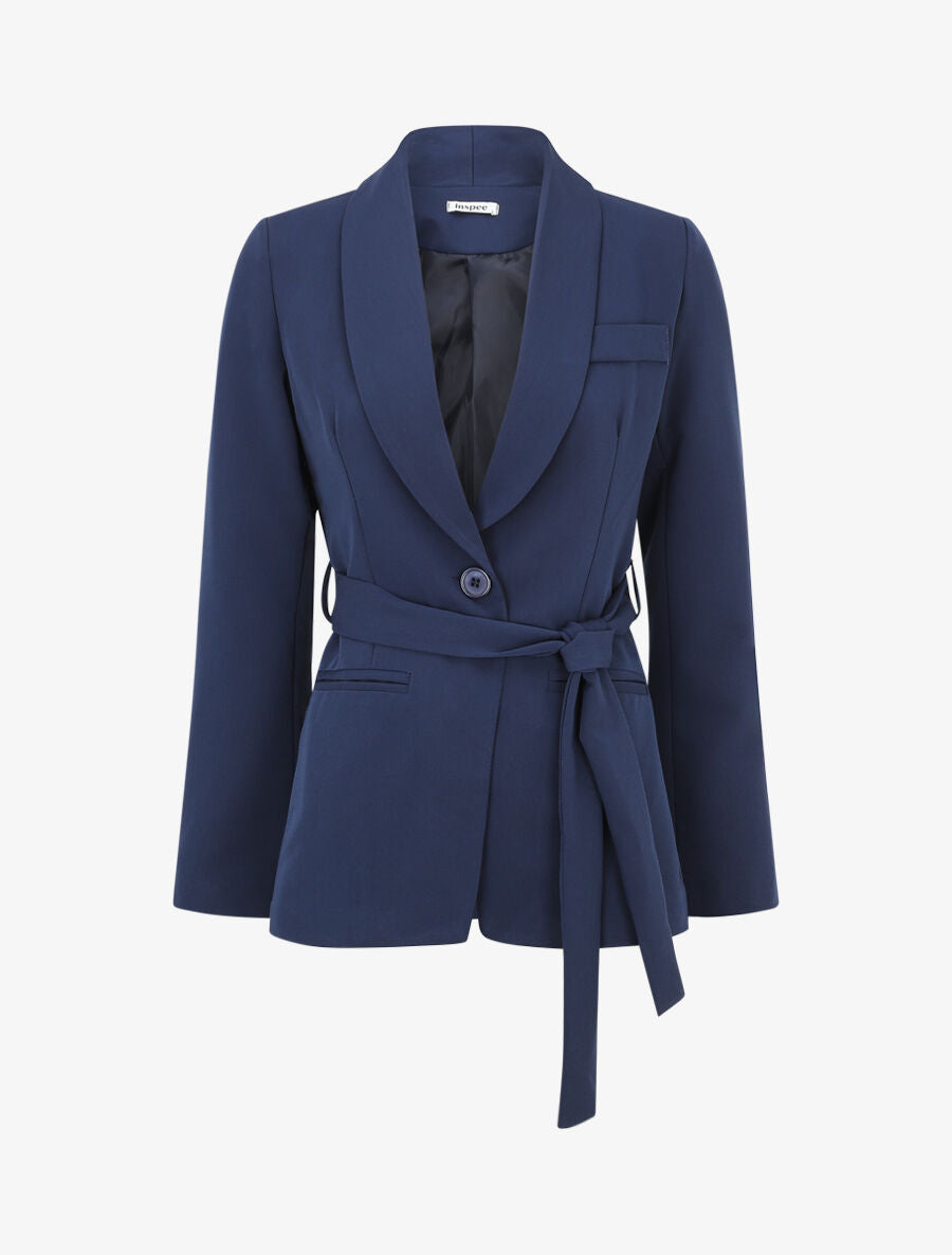 Veste unie à ceinture à nouer - Marine - 4