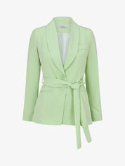 Veste unie à ceinture à nouer - Vert anis - 1