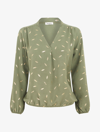 Blouse unie flocage plumes irisées - Kaki - 5