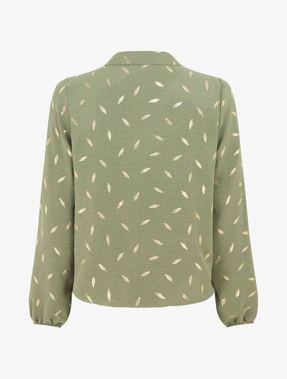 Blouse unie flocage plumes irisées - Kaki - 2