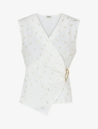 Top droit sans manches flocage plumes irisées - Blanc - 1
