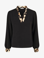 Blouse à bords imprimé léopard - Noir - 1