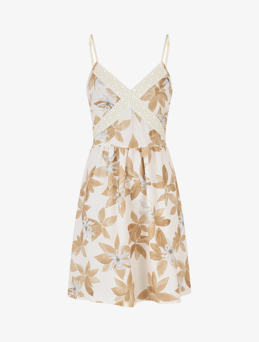 Robe à dos élastiqué imprimé fleurs - Camel - 1