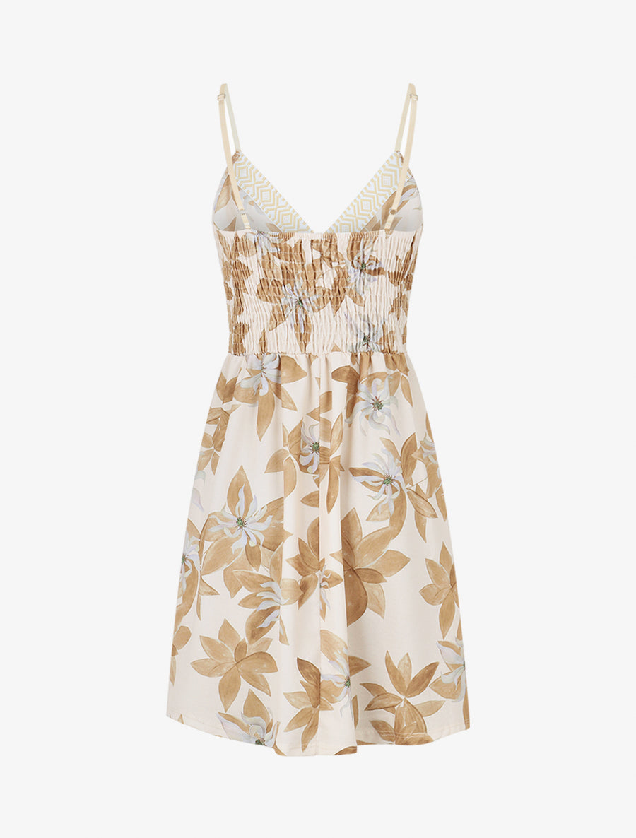 Robe à dos élastiqué imprimé fleurs - Camel - 2