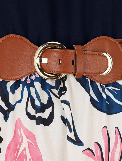 Robe imprimé fleuri à bretelles en chaîne - Marine - 3