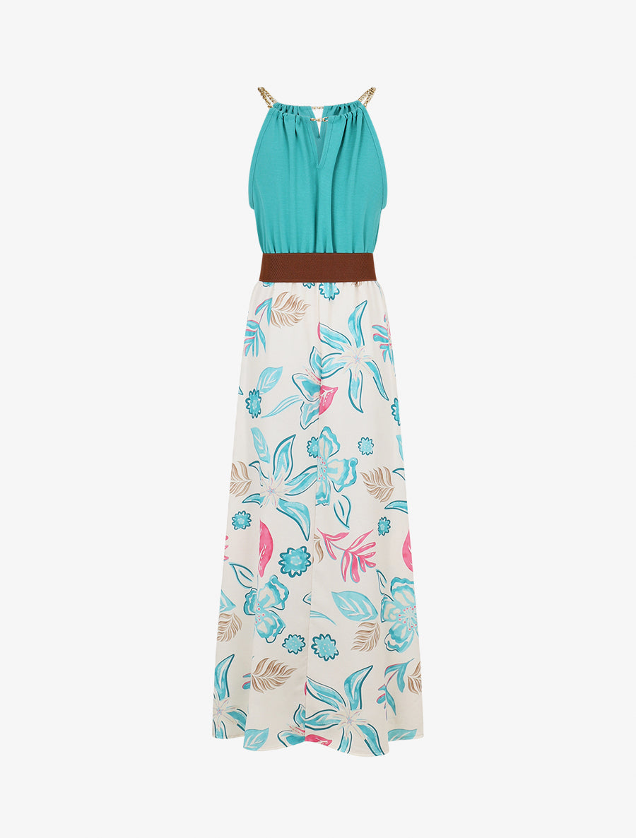 Robe imprimé fleuri à bretelles en chaîne - Turquoise - 2