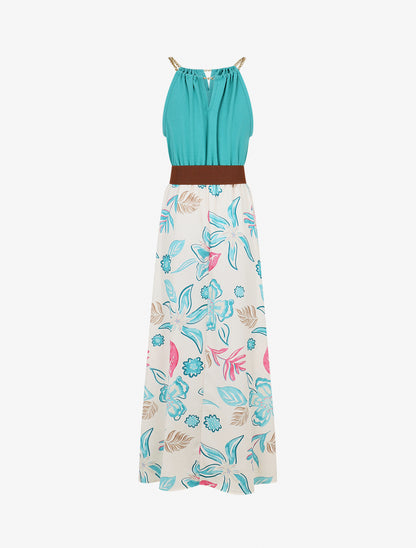 Robe imprimé fleuri à bretelles en chaîne - Turquoise - 2