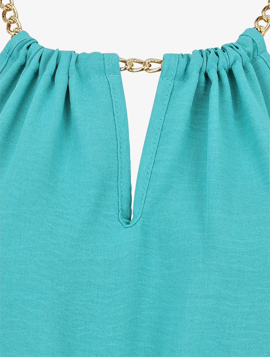 Robe imprimé fleuri à bretelles en chaîne - Turquoise - 3