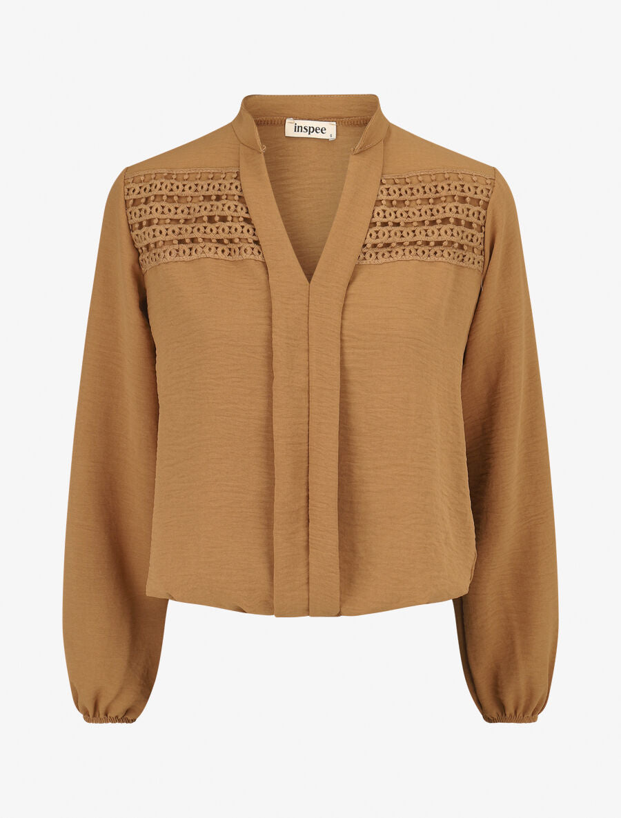 Blouse à détail crochet - Camel - 1
