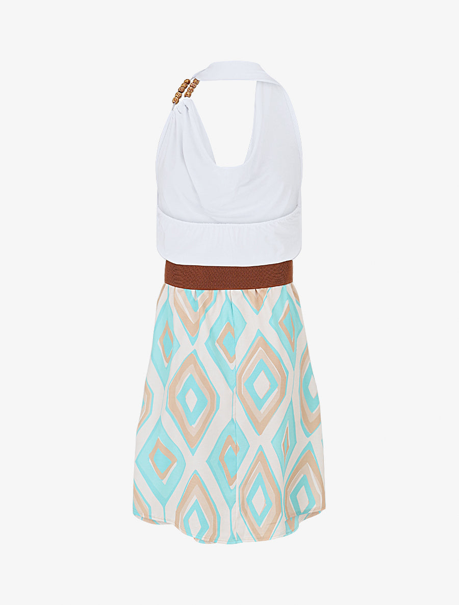 Robe dos nu imprimé graphique - Vert d&