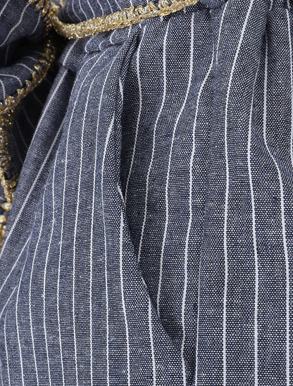 Short fluide à rayures et ceinture fantaisie - Bleu - 3