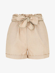 Short fluide à rayures et ceinture fantaisie - Beige - 1