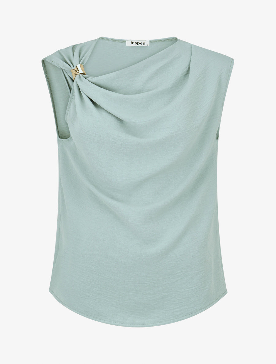 Top uni à empiècement bijou - Vert d&