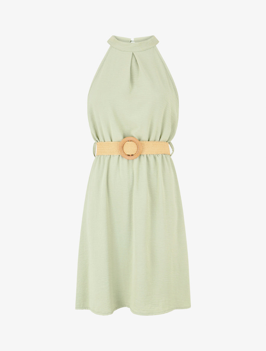 Robe unie à col américain - Vert clair - 1